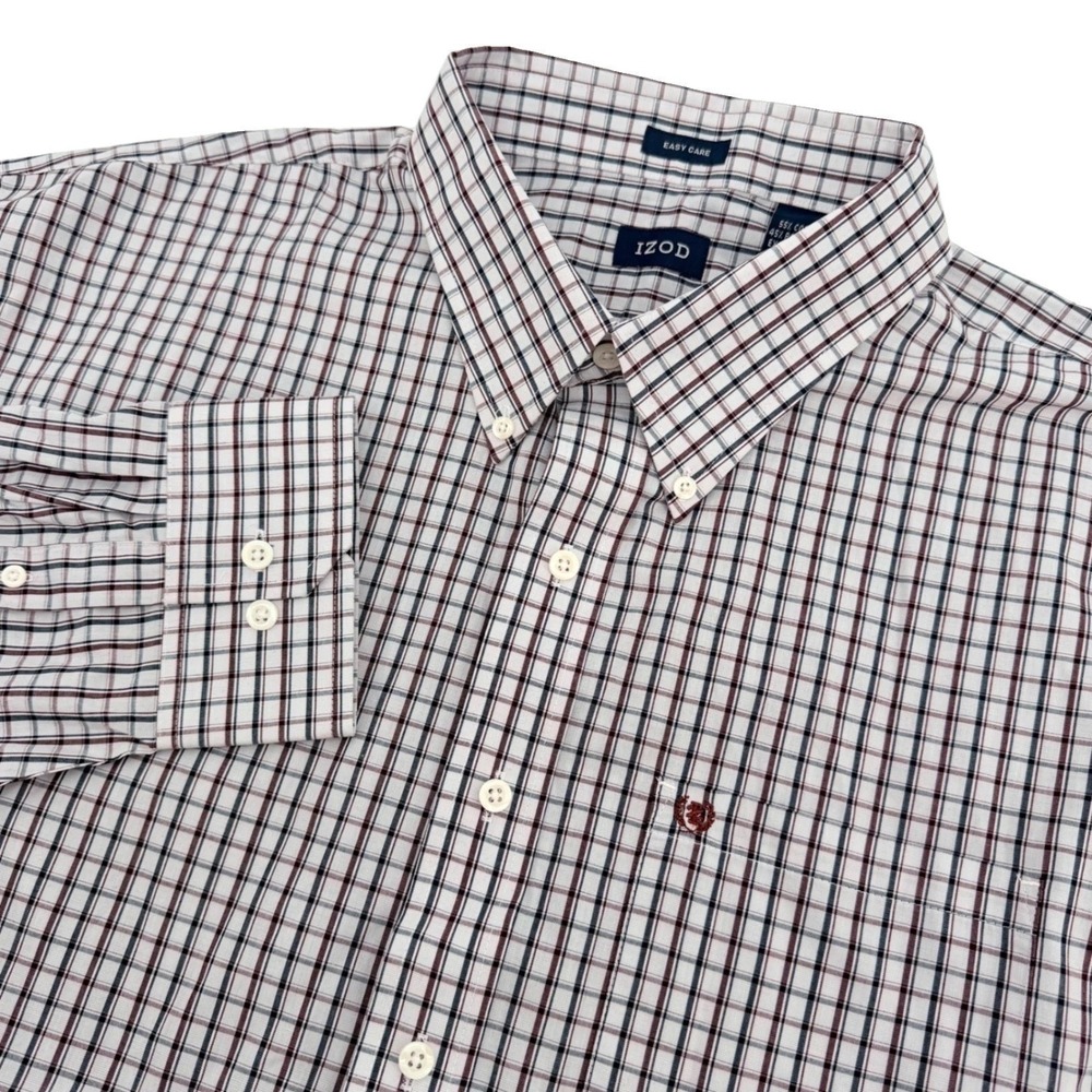 IZOD‎ Easy Care Shirt Mens 4XL (Tag XXL) Off White Plaid Long Sleeve 58x32 NEW